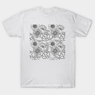 Flowers Line Art - Pastel Yellow & Gray T-Shirt